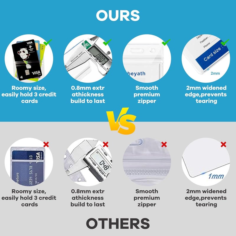 Abeyath 50Pack Extra Thick ID Card Name Badge Holder Heavy Duty Waterproof Clear Plastic PVC Vertical Sleeve Pocket Resealable 4.6x3.82inch - Image 5